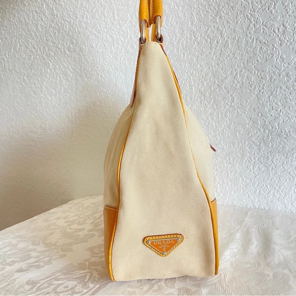 Prada khaki canvas leather hobo bag